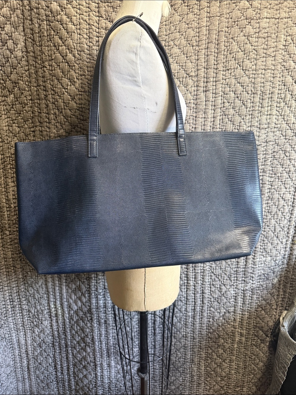 Saks Fifth Avenue Navy Textured Vegan Leather Shoulder Tote